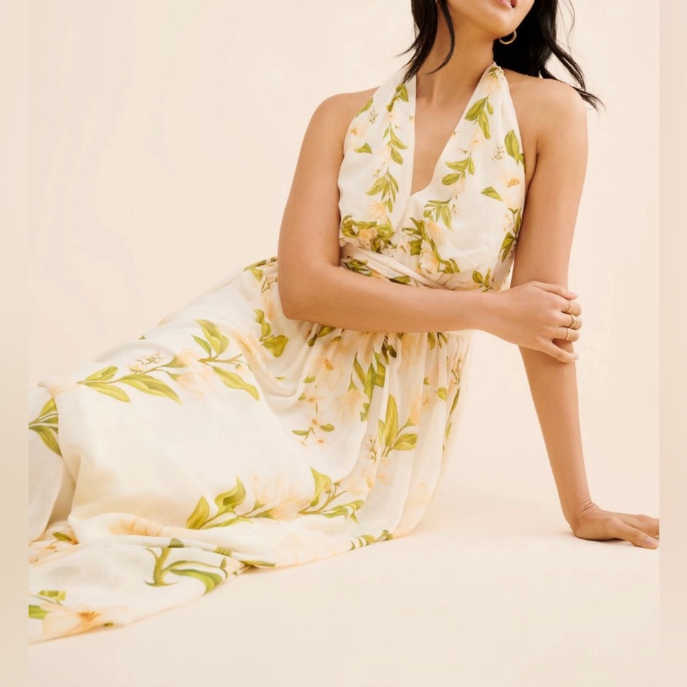 Farm Rio V-Neck Floral Chiffon Maxi Dress, Size S - Picture 3 of 11
